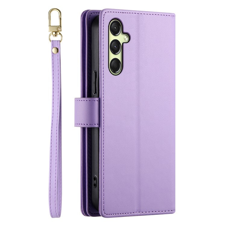 DF-011 For Samsung Galaxy A36 5G Case Zipper Pocket Wallet Leather Phone Cover with Straps - Purple