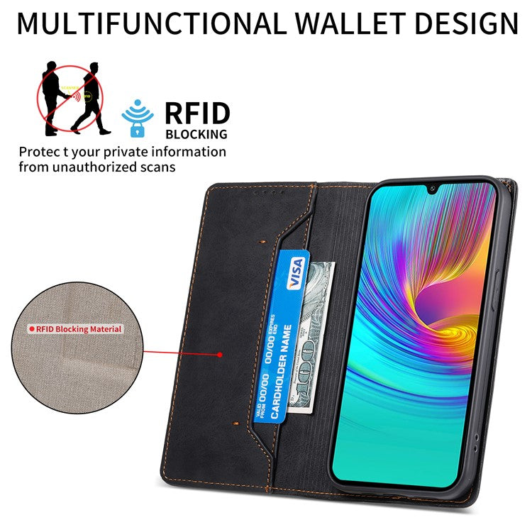 DF-05 For Samsung Galaxy A36 5G Wallet Case RFID Blocking PU Leather Phone Cover - Black