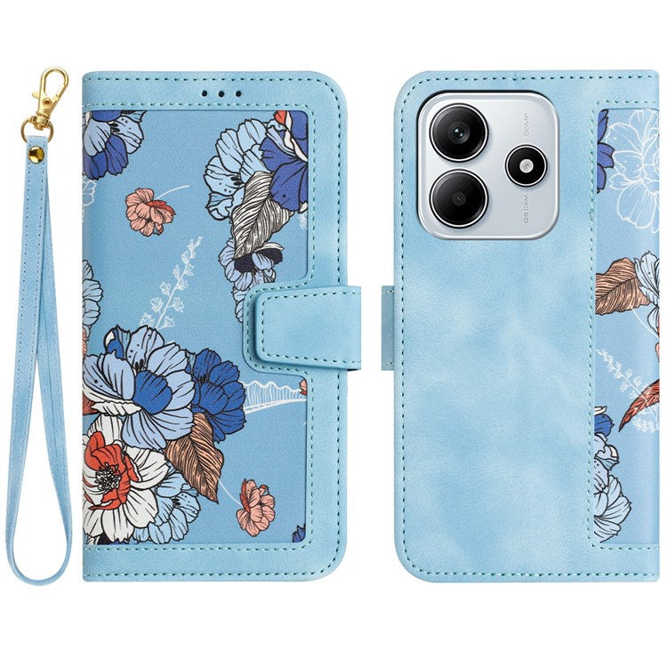 For Xiaomi Redmi Note 14 5G Case PU Leather Floral Phone Cover with Card Slots - Baby Blue