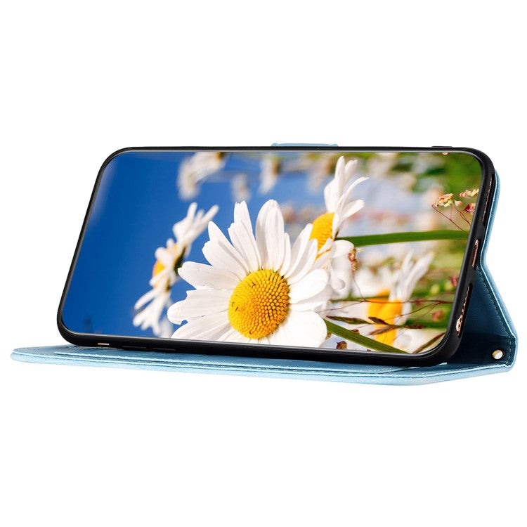 For Xiaomi Redmi Note 14 5G Case PU Leather Floral Phone Cover with Card Slots - Baby Blue