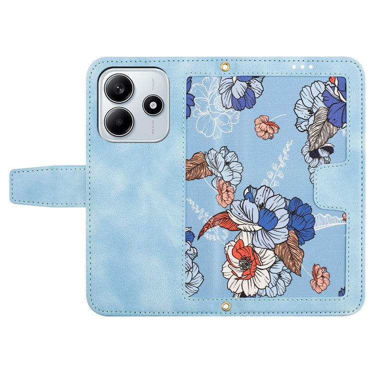 For Xiaomi Redmi Note 14 5G Case PU Leather Floral Phone Cover with Card Slots - Baby Blue