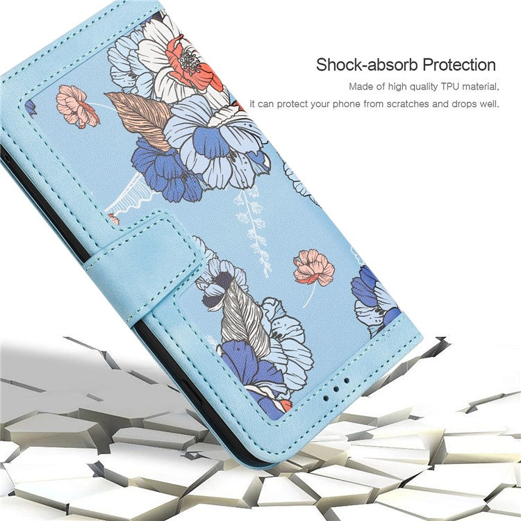 For Xiaomi Redmi Note 14 5G Case PU Leather Floral Phone Cover with Card Slots - Baby Blue