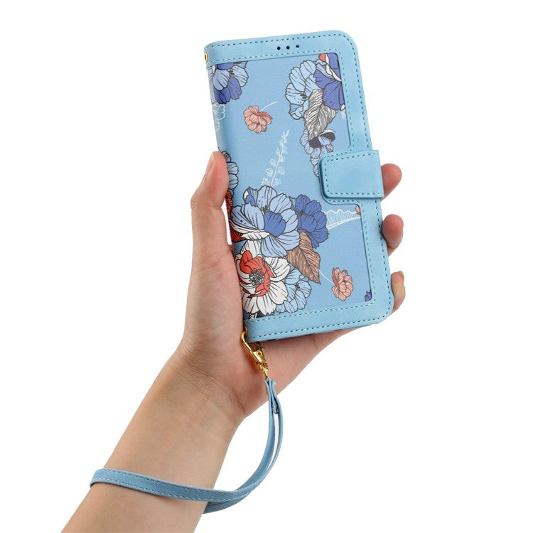 For Xiaomi Redmi Note 14 5G Case PU Leather Floral Phone Cover with Card Slots - Baby Blue