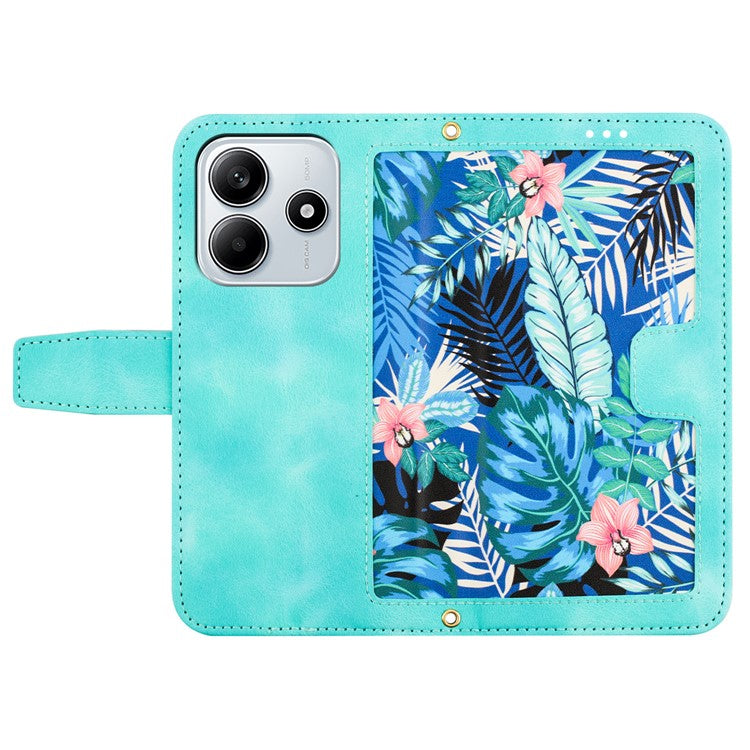 For Xiaomi Redmi Note 14 5G Case PU Leather Floral Phone Cover with Card Slots - Green