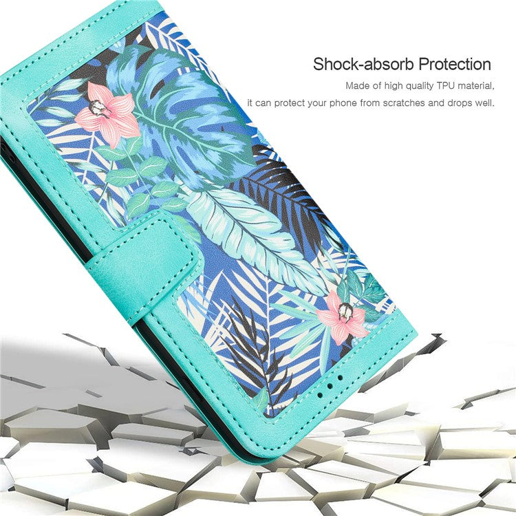 For Xiaomi Redmi Note 14 5G Case PU Leather Floral Phone Cover with Card Slots - Green