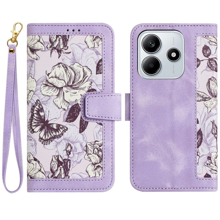 For Xiaomi Redmi Note 14 5G Case PU Leather Floral Phone Cover with Card Slots - Light Purple