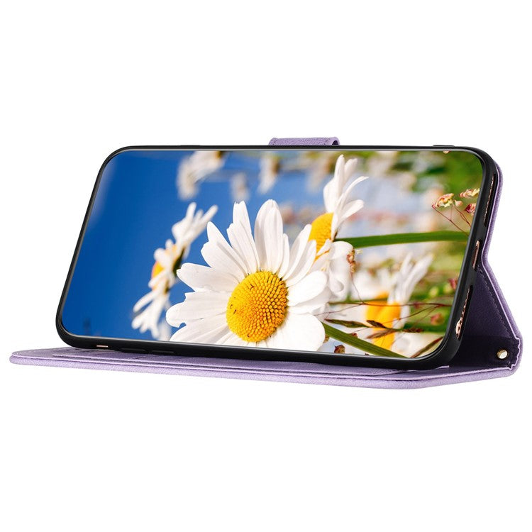 For Xiaomi Redmi Note 14 5G Case PU Leather Floral Phone Cover with Card Slots - Light Purple