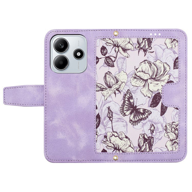 For Xiaomi Redmi Note 14 5G Case PU Leather Floral Phone Cover with Card Slots - Light Purple