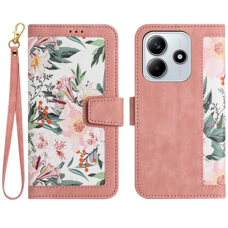 For Xiaomi Redmi Note 14 5G Case PU Leather Floral Phone Cover with Card Slots - Pink