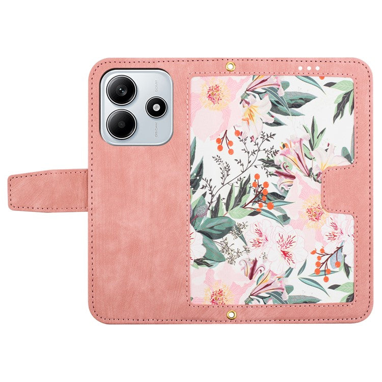 For Xiaomi Redmi Note 14 5G Case PU Leather Floral Phone Cover with Card Slots - Pink