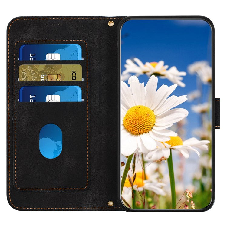 For Xiaomi Redmi Note 14 5G Case PU Leather Floral Phone Cover with Card Slots - Black