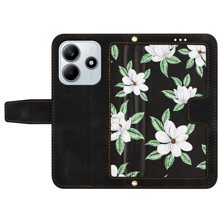 For Xiaomi Redmi Note 14 5G Case PU Leather Floral Phone Cover with Card Slots - Black