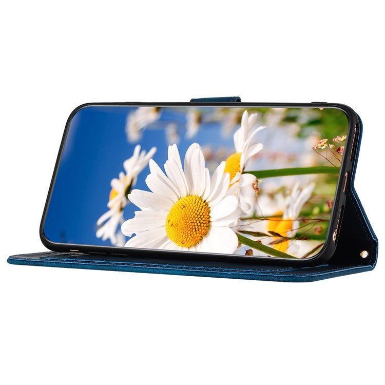 For Xiaomi Redmi Note 14 5G Case PU Leather Floral Phone Cover with Card Slots - Dark Blue