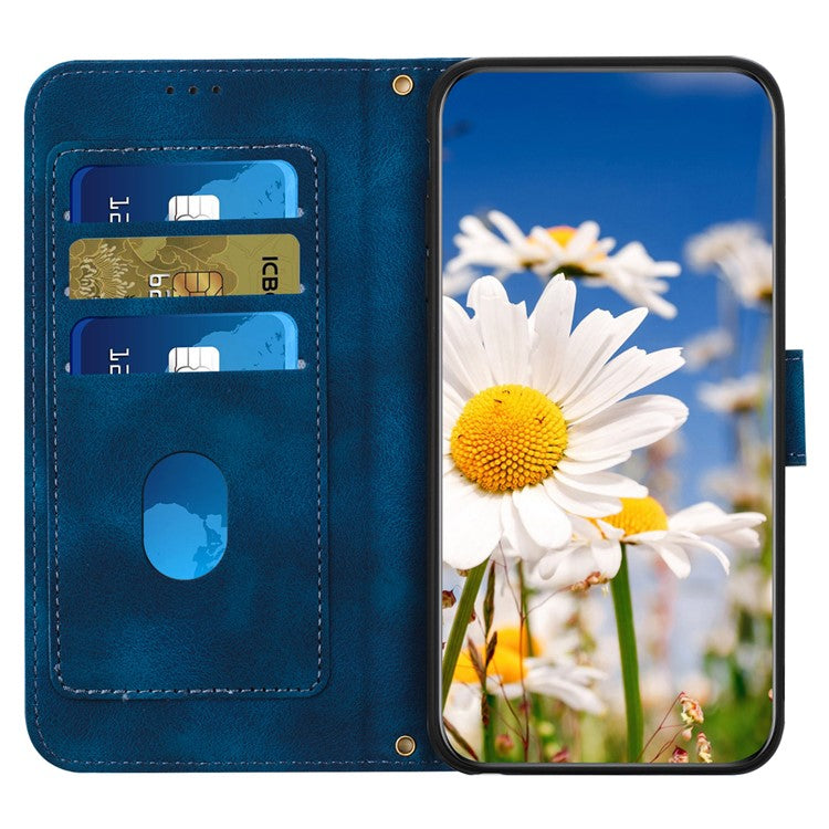 For Xiaomi Redmi Note 14 5G Case PU Leather Floral Phone Cover with Card Slots - Dark Blue