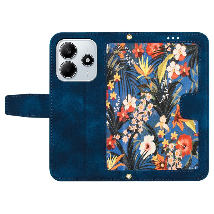 For Xiaomi Redmi Note 14 5G Case PU Leather Floral Phone Cover with Card Slots - Dark Blue