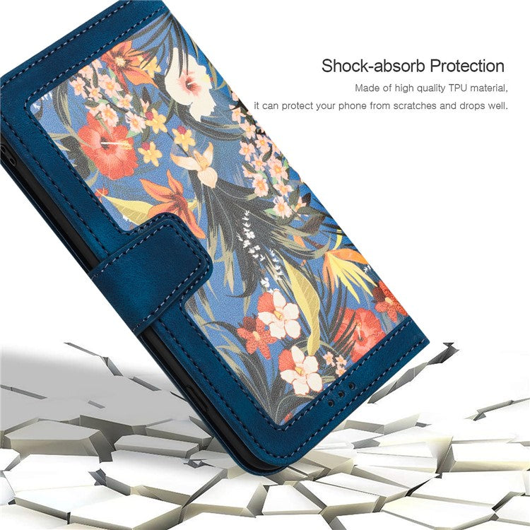 For Xiaomi Redmi Note 14 5G Case PU Leather Floral Phone Cover with Card Slots - Dark Blue