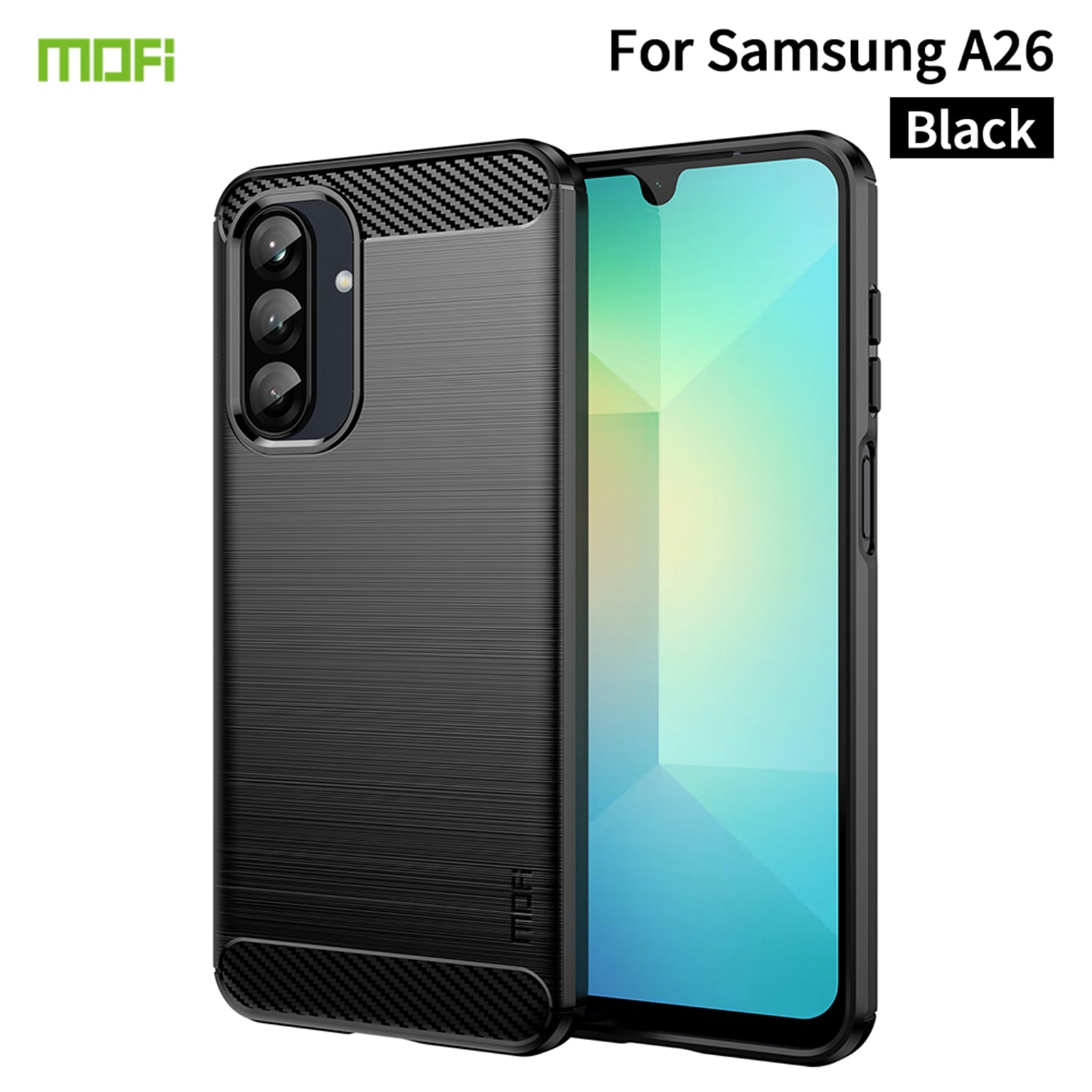 For Samsung Galaxy A26 5G Back Cover MOFI Brushed Texture Carbon Fiber Soft TPU Case - Black