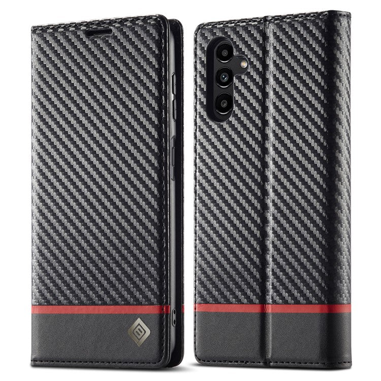 LC.IMEEKE For Samsung Galaxy S25 Case Carbon Fiber Texture Phone Cover Stand Card Holder - Horizontal Stripe