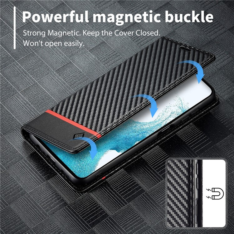 LC.IMEEKE For Samsung Galaxy S25 Case Carbon Fiber Texture Phone Cover Stand Card Holder - Horizontal Stripe