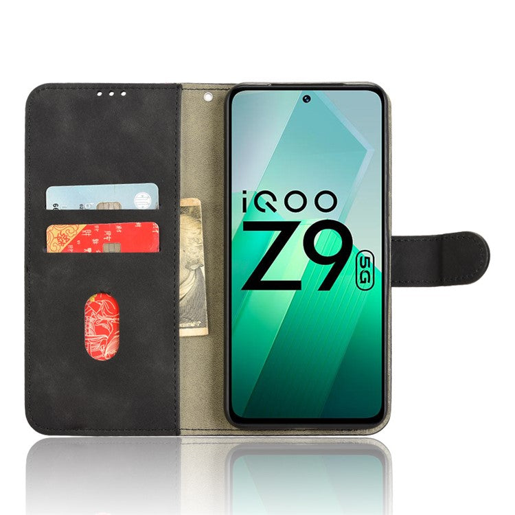 For vivo iQOO Z9 5G Leather Case Skin-Feel Anti-Drop Wallet Flip Phone Cover - Black