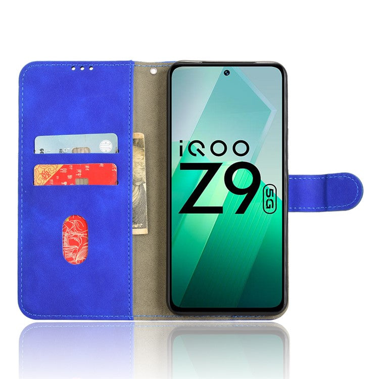 For vivo iQOO Z9 5G Leather Case Skin-Feel Anti-Drop Wallet Flip Phone Cover - Blue