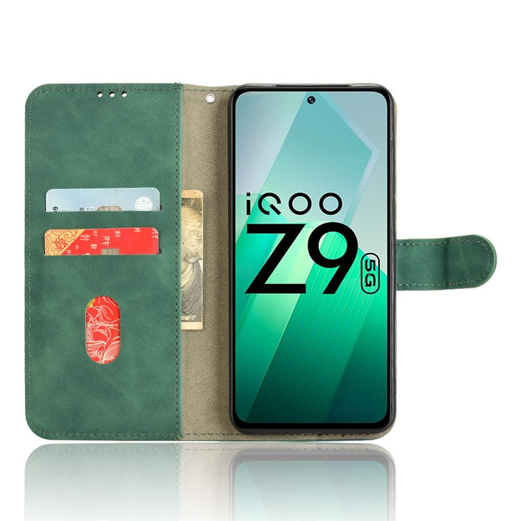 For vivo iQOO Z9 5G Leather Case Skin-Feel Anti-Drop Wallet Flip Phone Cover - Green