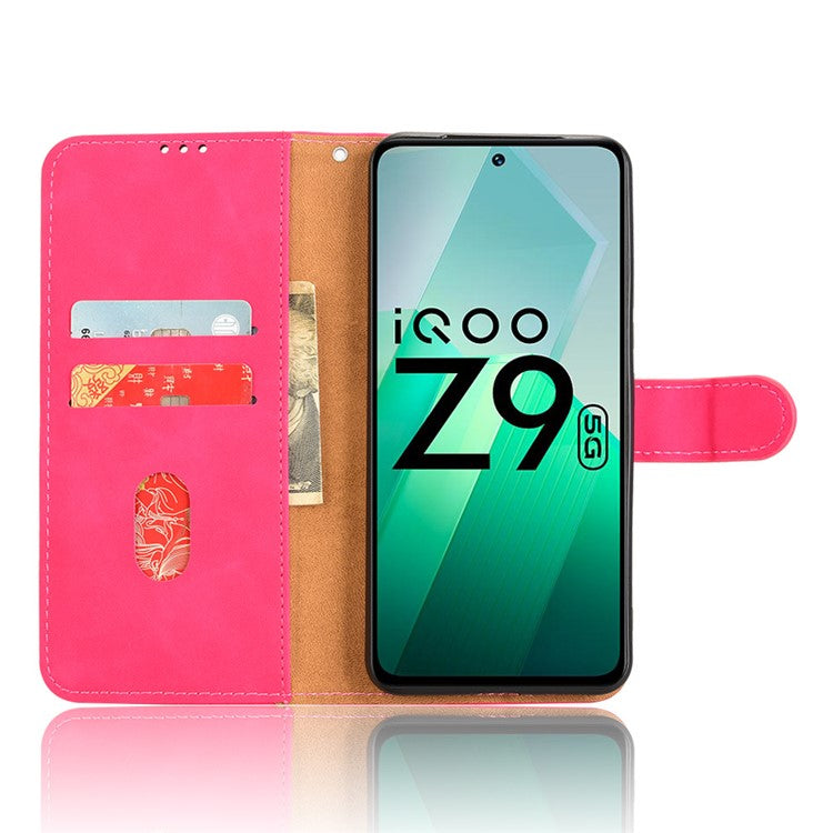 For vivo iQOO Z9 5G Leather Case Skin-Feel Anti-Drop Wallet Flip Phone Cover - Rose