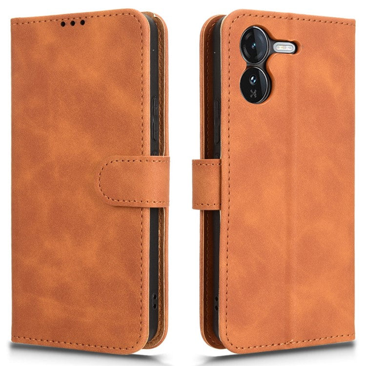 For vivo iQOO Z9 5G Leather Case Skin-Feel Anti-Drop Wallet Flip Phone Cover - Brown