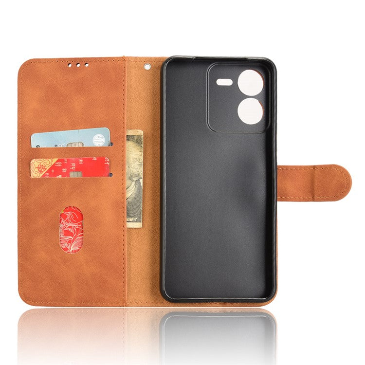 For vivo iQOO Z9 5G Leather Case Skin-Feel Anti-Drop Wallet Flip Phone Cover - Brown