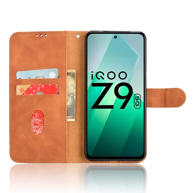 For vivo iQOO Z9 5G Leather Case Skin-Feel Anti-Drop Wallet Flip Phone Cover - Brown