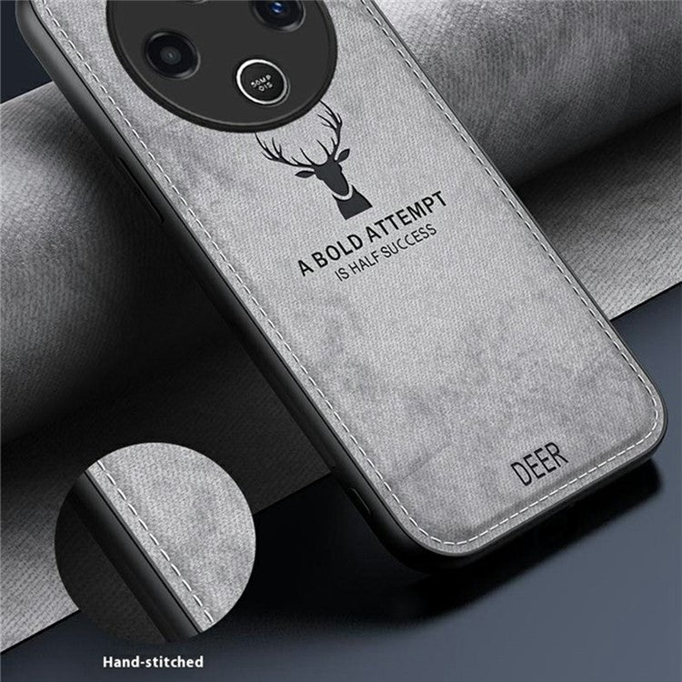 Phone Case For Xiaomi Redmi 14C 4G / 14R 5G / Poco C75 4G PU Leather Deer Pattern Cloth Texture Back Cover - Grey