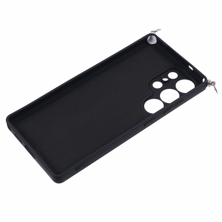 For Samsung Galaxy S25 Ultra Crossbody Case Flexible TPU Fiber Lining Anti-Shock Phone Cover - Black