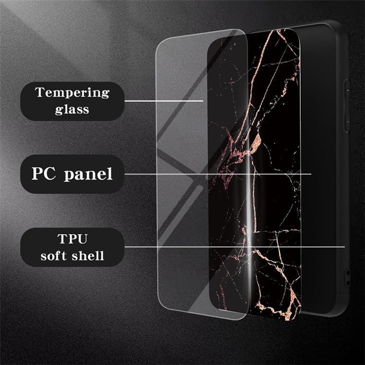 For Samsung Galaxy S25 Ultra Case Marble Pattern Tempered Glass+PC+TPU Protective Phone Cover - White Marble