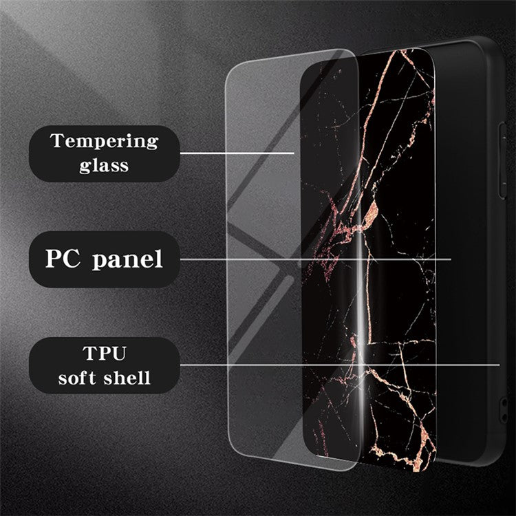 For Samsung Galaxy S25 Case Marble Pattern Tempered Glass+PC+TPU Protective Phone Cover - Emerald Marble