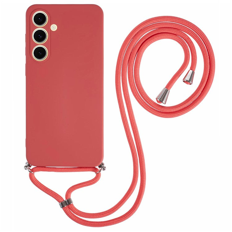 For Samsung Galaxy S25 Crossbody Case Flexible TPU Fiber Lining Anti-Shock Phone Cover - Hawthorn Red