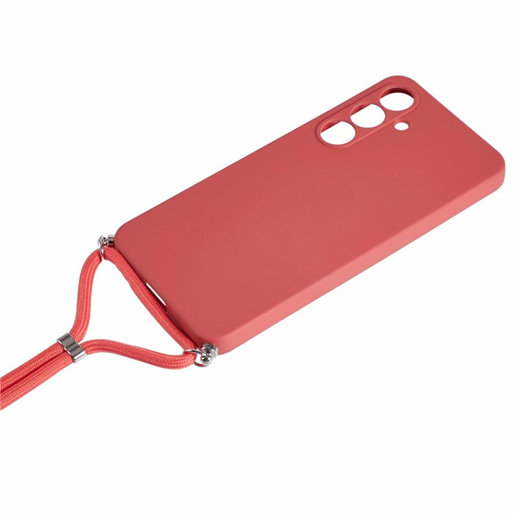 For Samsung Galaxy S25 Crossbody Case Flexible TPU Fiber Lining Anti-Shock Phone Cover - Hawthorn Red