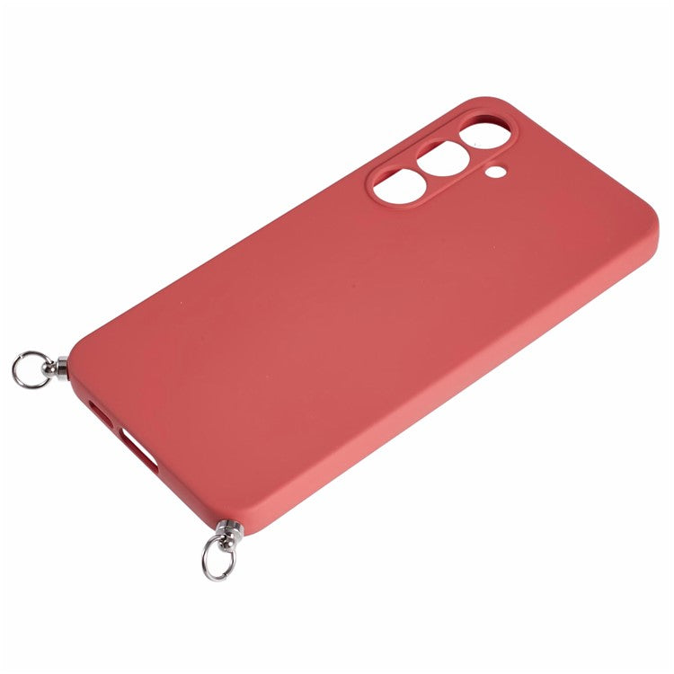 For Samsung Galaxy S25 Crossbody Case Flexible TPU Fiber Lining Anti-Shock Phone Cover - Hawthorn Red