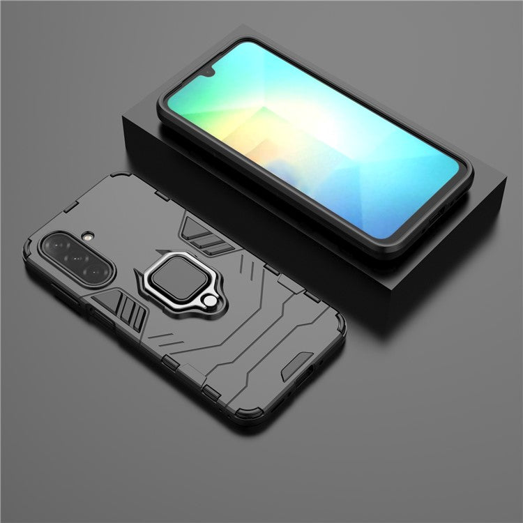 For Samsung Galaxy A26 5G Case PC+TPU Protective Phone Cover with Ring Kickstand - Black