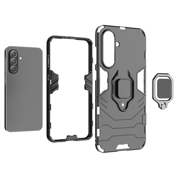 For Samsung Galaxy A36 5G Case PC+TPU Protective Phone Cover with Ring Kickstand - Black