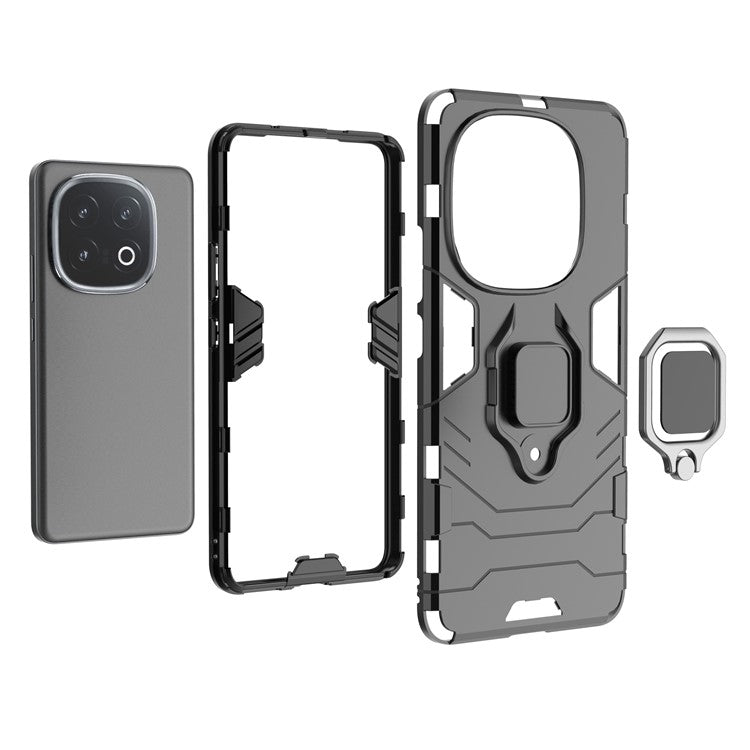 For vivo iQOO 13 5G Case PC+TPU Protective Phone Cover with Ring Kickstand - Black