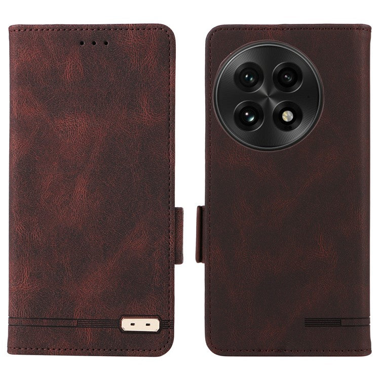 For OnePlus 13 Case Leather Wallet Flip Phone Cover with Hardware Decor - Coffee