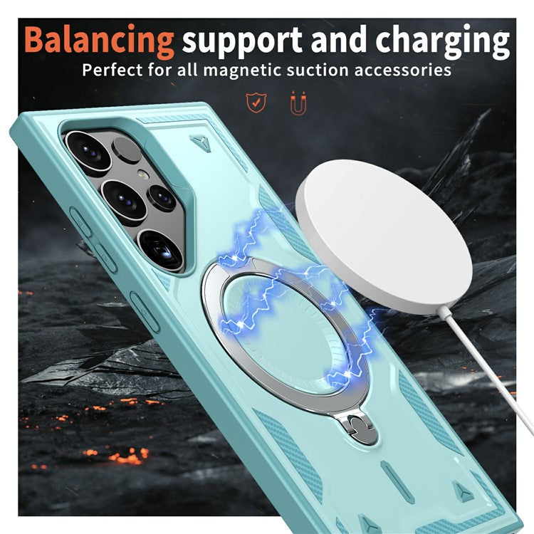 For Samsung Galaxy S25 Ultra Case Compatible with MagSafe Military Protection PC+TPU Kickstand Phone Cover - Baby Blue