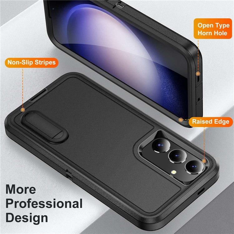 For Samsung Galaxy S25 / S24 Case Kickstand Phone Cover PC+Silicone+EVA 3-in-1 Design - Black+Black