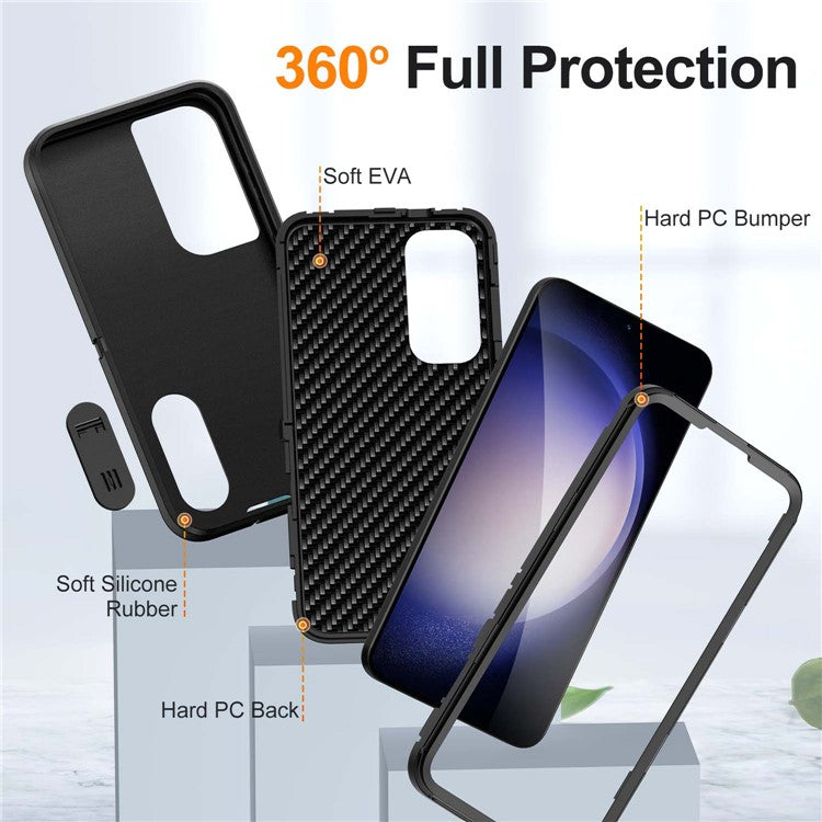 For Samsung Galaxy S25 / S24 Case Kickstand Phone Cover PC+Silicone+EVA 3-in-1 Design - Black+Black