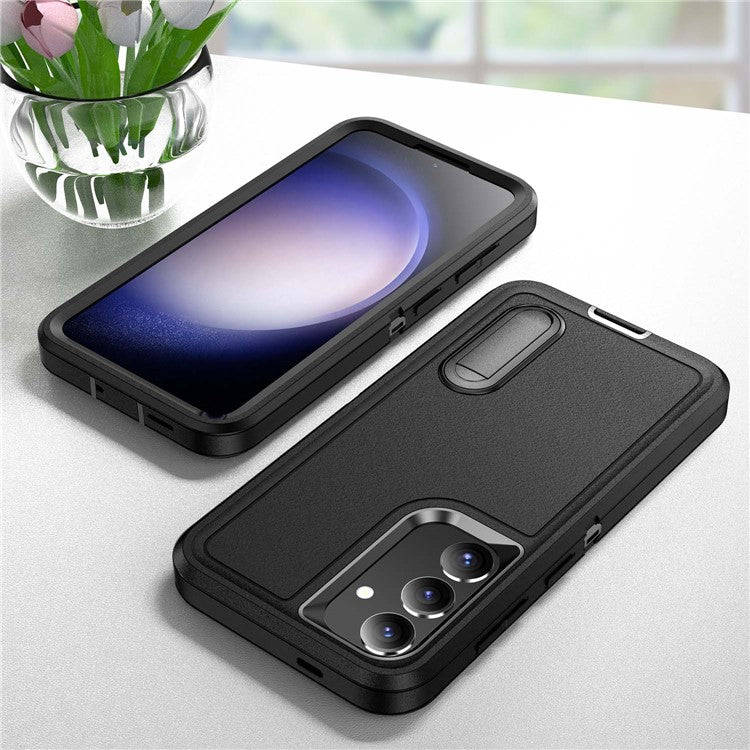 For Samsung Galaxy S25 / S24 Case Kickstand Phone Cover PC+Silicone+EVA 3-in-1 Design - Black+Black