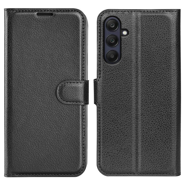 For Samsung Galaxy A26 5G Case Litchi Texture Shockproof Leather Wallet Phone Cover - Black