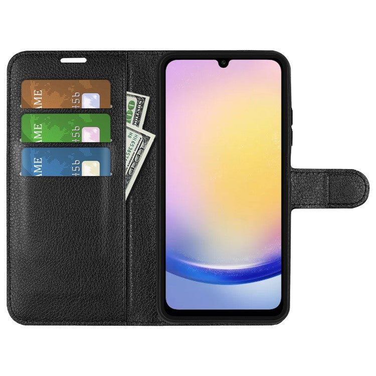 For Samsung Galaxy A26 5G Case Litchi Texture Shockproof Leather Wallet Phone Cover - Black