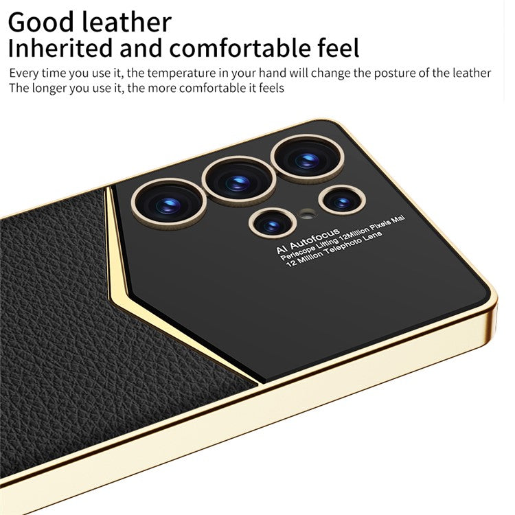 GKK For Samsung Galaxy S25 Ultra Cases Electroplating PU Leather+PC+TPU Phone Cover - Black