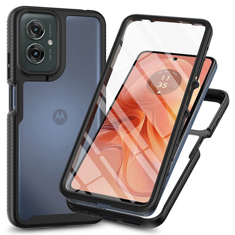 For Motorola Moto G55 5G Case PC+TPU Phone Clear Back Cover with PET Screen Film - Black