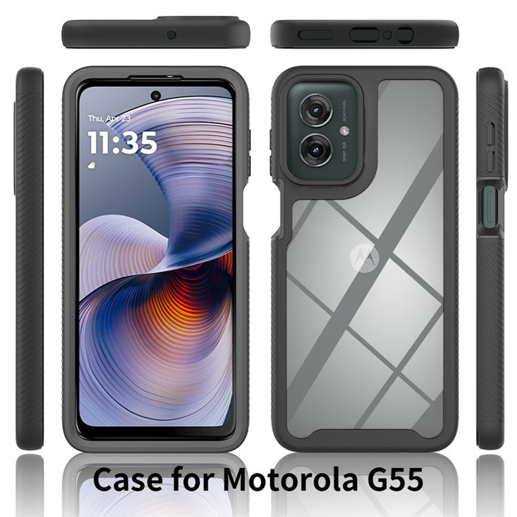 For Motorola Moto G55 5G Case PC+TPU Phone Clear Back Cover with PET Screen Film - Black